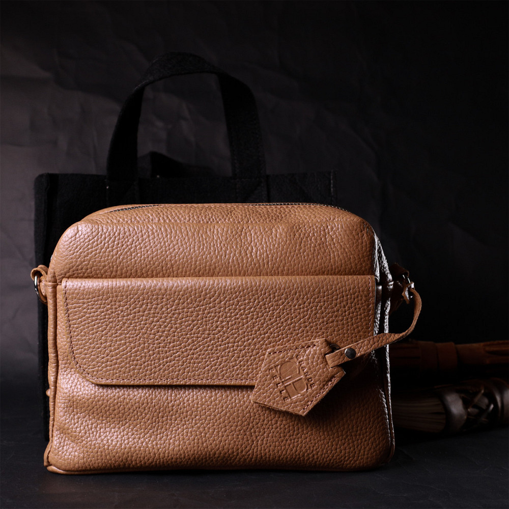 Стильна сумка жіноча крос-боді з натуральної шкіри Бежева (GRANDE PELLE) Київ - фото 4