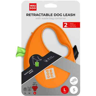 Повідок для собак WAUDOG R-leash з контейнером для пакетів L до 40 кг 5 м помаранчевий (26294) Вінниця