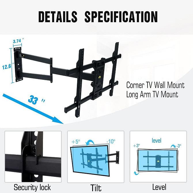 Кронштейн FORGING MOUNT для телевизора 32”-75”, поворотный, выдвижной 84 см, VESA 600x400 мм, до 45  Киев - изображение 2
