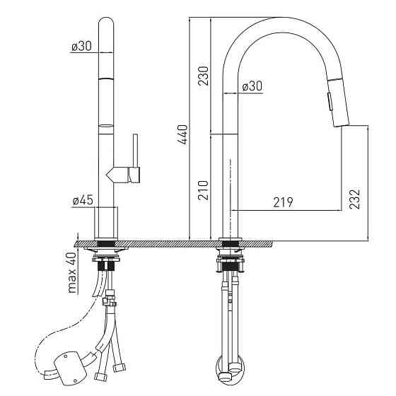 Змішувач для кухні з висувним виливом VOLLE BRAVO C de la noche чорний 1500.110304 Київ