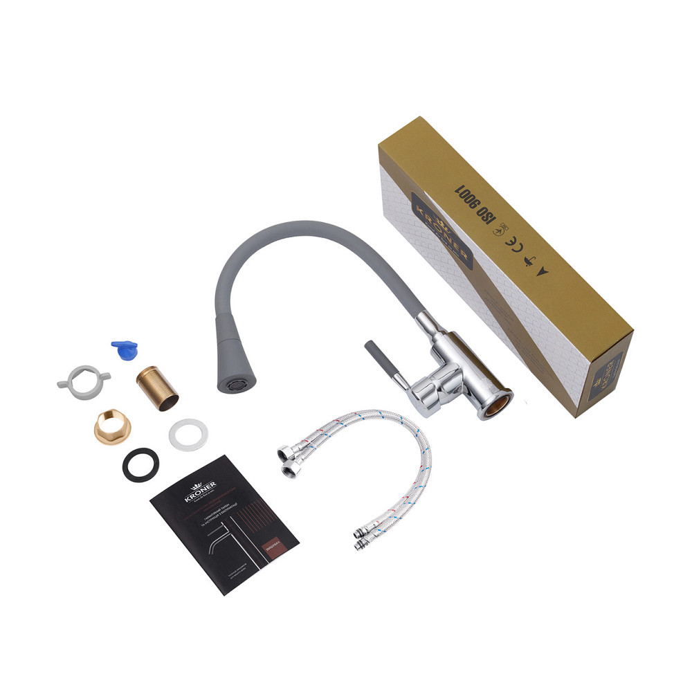 Смеситель для кухни с гибким изливом Kroner KRM Kuche - C132GRA хром/серый Киев - изображение 9