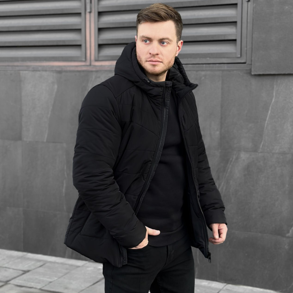 Зимова чоловіча куртка тепла з капюшоном коротка Frost Pobedov Winter Jacket Dzen чорна L Одеса - фото 1