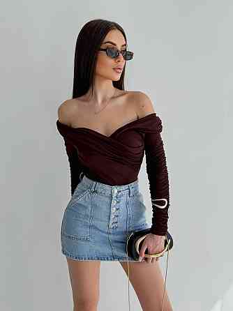 Женский романтичный боди с открытыми плечами трикотаж масло Шоколад Одесса