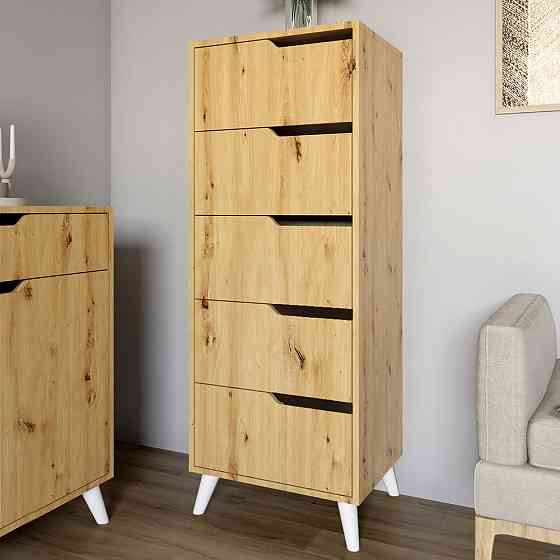 Комод высокий с белыми ножками 5 ящиков М-ЗОН Борн 500 Дуб Артизан (MZN-031106) Львов