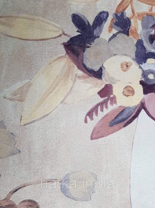 Шпалери вінілові Decoprint Breeze квіти у вазі бузкові рожеві жовті на коричневому акварель 0.53х10 м Київ - фото 2