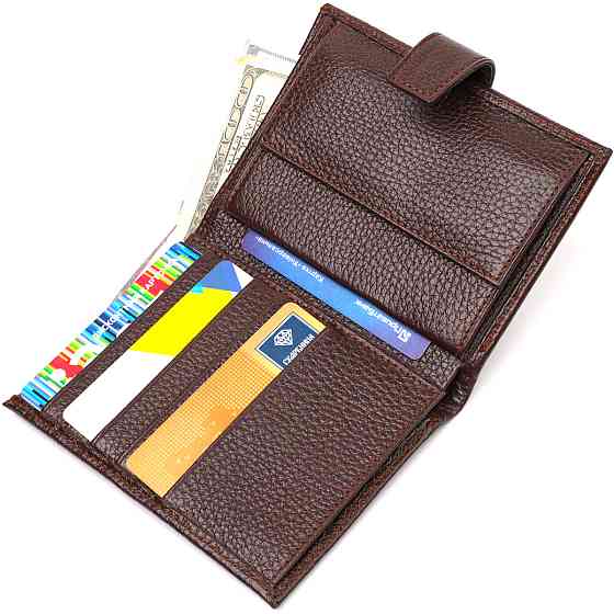 Удобный вертикальный мужской кошелек среднего размера из натуральной кожи флотар CANPELLINI 21737 Коричневый Киев