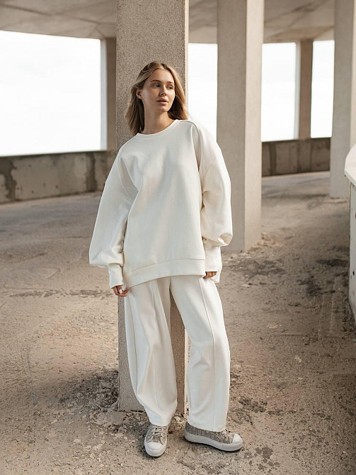 Жіночий оверсайз костюм: об‘ємна кофта з трендовими штанами бананами турецький дабл фейс 100% бавовна Одеса - фото 1