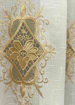 Тюль лен с кружевом цвет молочный с золотистым 1805т Киев