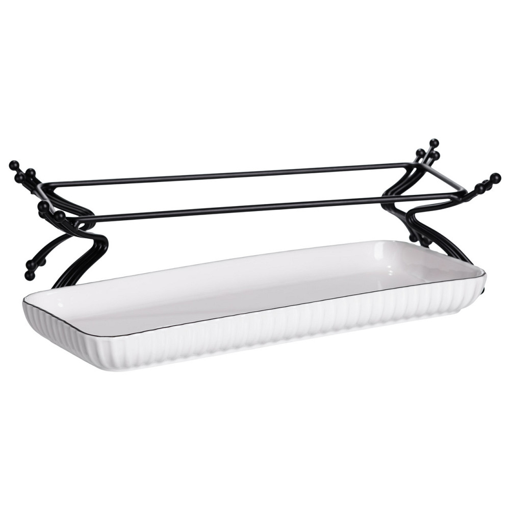 Yiwu Порцелянове блюдо для сервірування на металевій підставці 29,5×12×9 (см) Біле з чорним LB- Коломия - фото 2