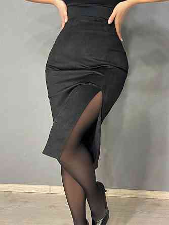 Спідниця жіноча Gritana 125 з розрізом міді пряма під замшу чорна, чорний, 3XL Київ