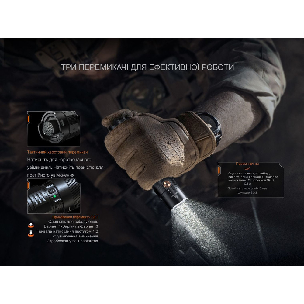 Фонарь ручной тактический Fenix PD36R ACE 3000лм 7 режимов Черный Винница - изображение 8