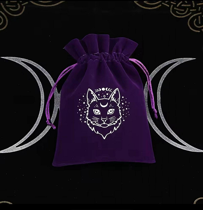 Велюровый мешочек Таро или рун с Котом Фиолетовая сумочка 13×18 см Киев - изображение 1