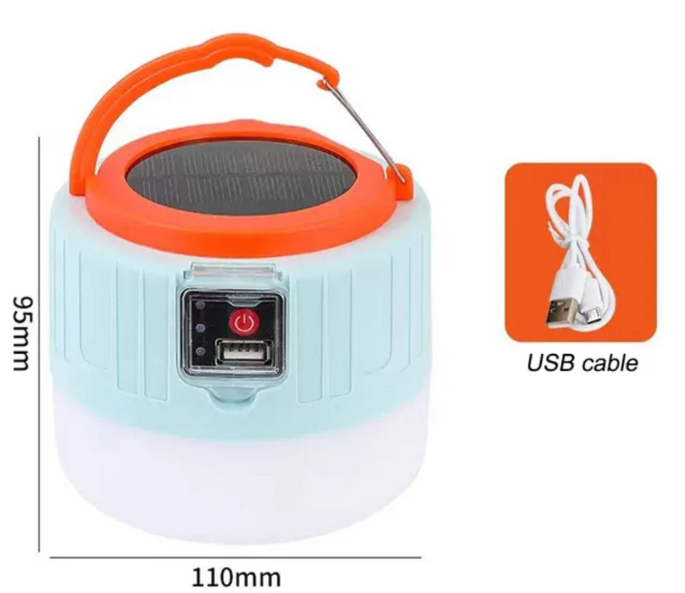 Акумуляторний світлодіодний ліхтарик з роз'ємом USB павербанк сонячна батарея 11 на 9,5 см блакитний Київ - фото 10