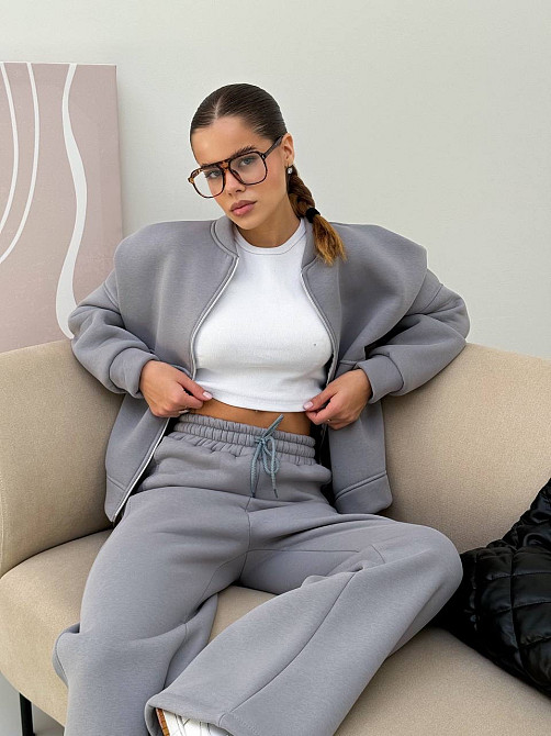 Жіночий теплий костюм-двійка з широкими штанами Сірий 42/46 Харків - фото 9