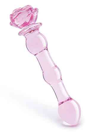 Скляний фалоімітатор Dream Toys Glaze Glass у формі бутона троянди з намистинами, рожевий Sex Aura Київ