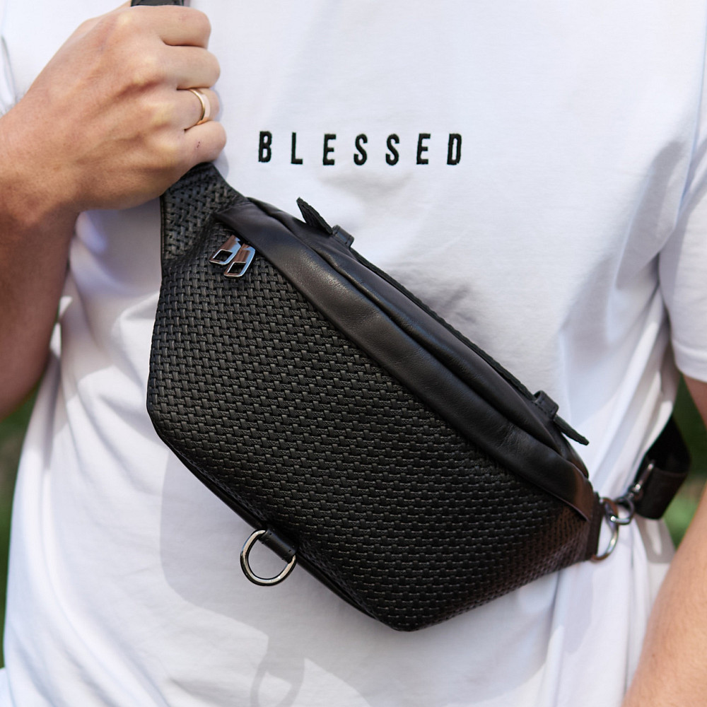 Чоловіча бананка з гладкої шкіри, чорна, стильна Київ - фото 8