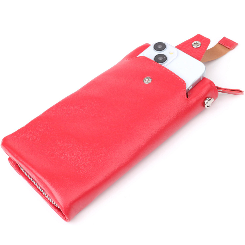 Практичный женский кошелек-клатч с отделением под телефон из натуральной кожи ST Leather 23100 Красный Киев - изображение 5