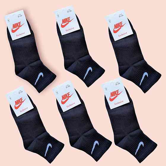 Дитячі якісні бавовняні шкарпетки Чорні середньої висоти в наборі по 6 штук Nike. Розмір 31-34 Київ