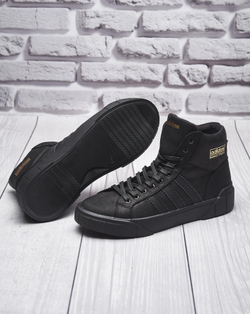 Чоловічі теплі зимові стильні черевики з натуральної шкіри та хутра Adidas чёрные В-62 Харків