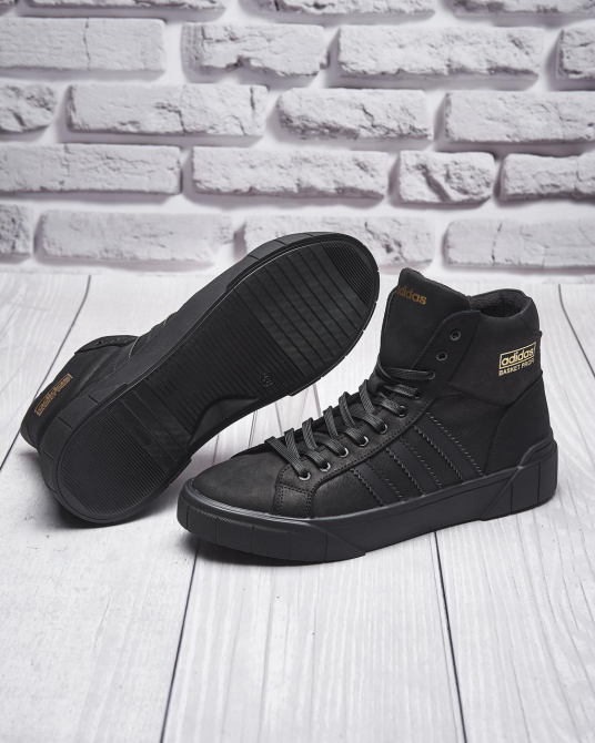 Чоловічі теплі зимові стильні черевики з натуральної шкіри та хутра Adidas чёрные В-62 Харків - фото 4