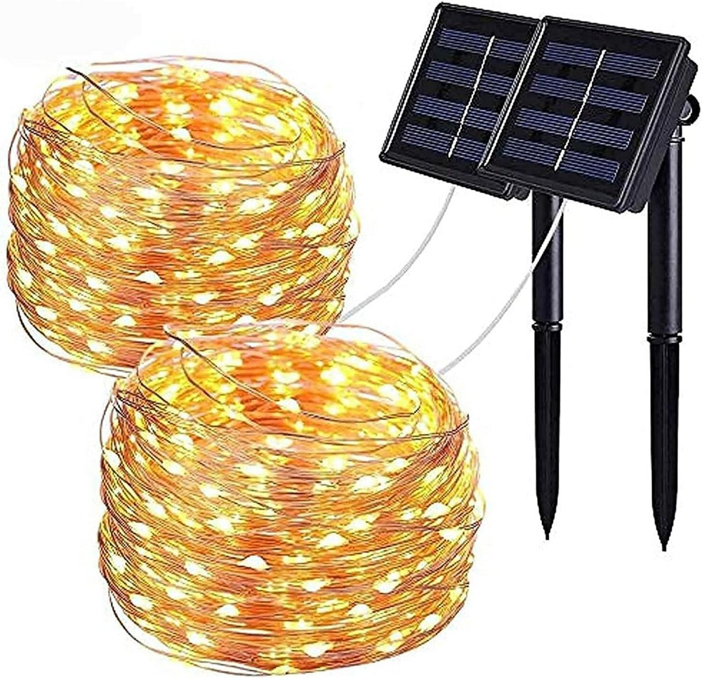 Солнечная гирлянда Wishlink, 2шт по 100 LED, 33 фута теплый белый свет IP65 для улицы, сада, террасы, свадьбы Киев - изображение 1