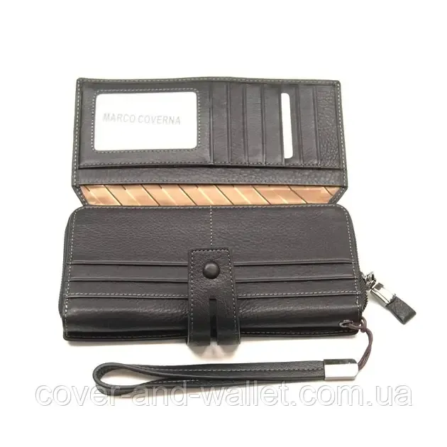 Місткий шкіряний гаманець-клатч чорного кольору Marco Coverna 1393 Київ - фото 7