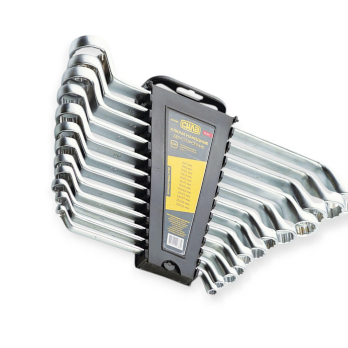 Набор ключей накидных изогнутых 6-32 мм 12 шт (планшет) CrV Мукачево - изображение 1