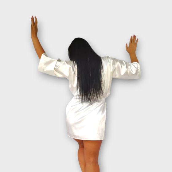 Халат женский атласный под пояс длина 90см Белый 3XL/4XL Харьков