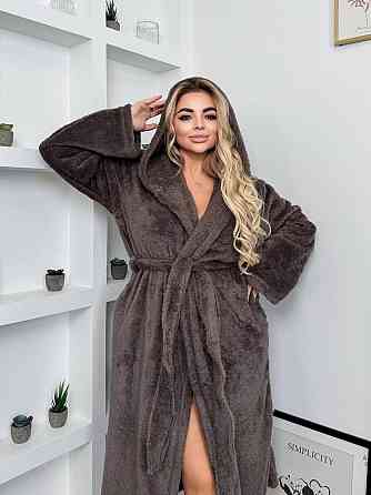 Жіночий теплий домашній махровий халат двостороння махра Шоколад, Oversize 42/46 Одеса