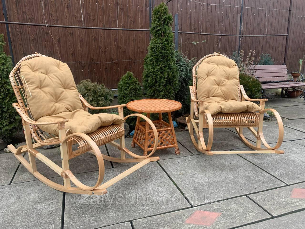 Крісло гойдалка з лози кавова з кавовою накидкою Київ - фото 2