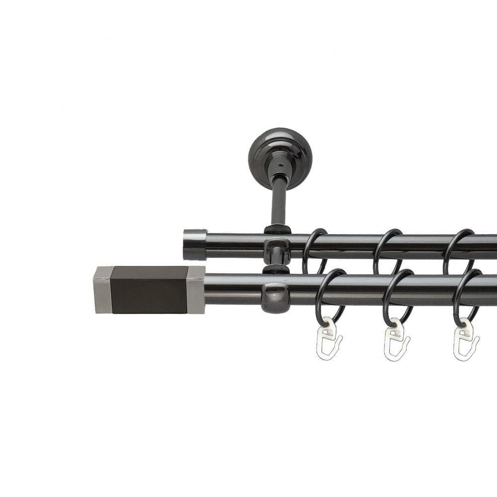 Карниз Orvit Квадро V2 металевий дворядний відкритий гладка труба кільце металеве Онікс 19\16 мм 200 см (00-00014866) Львів - фото 1