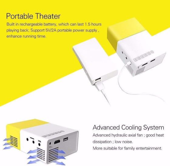 Портативный проектор с динамиком YG300 желтый Работающий от PowerBank Киев