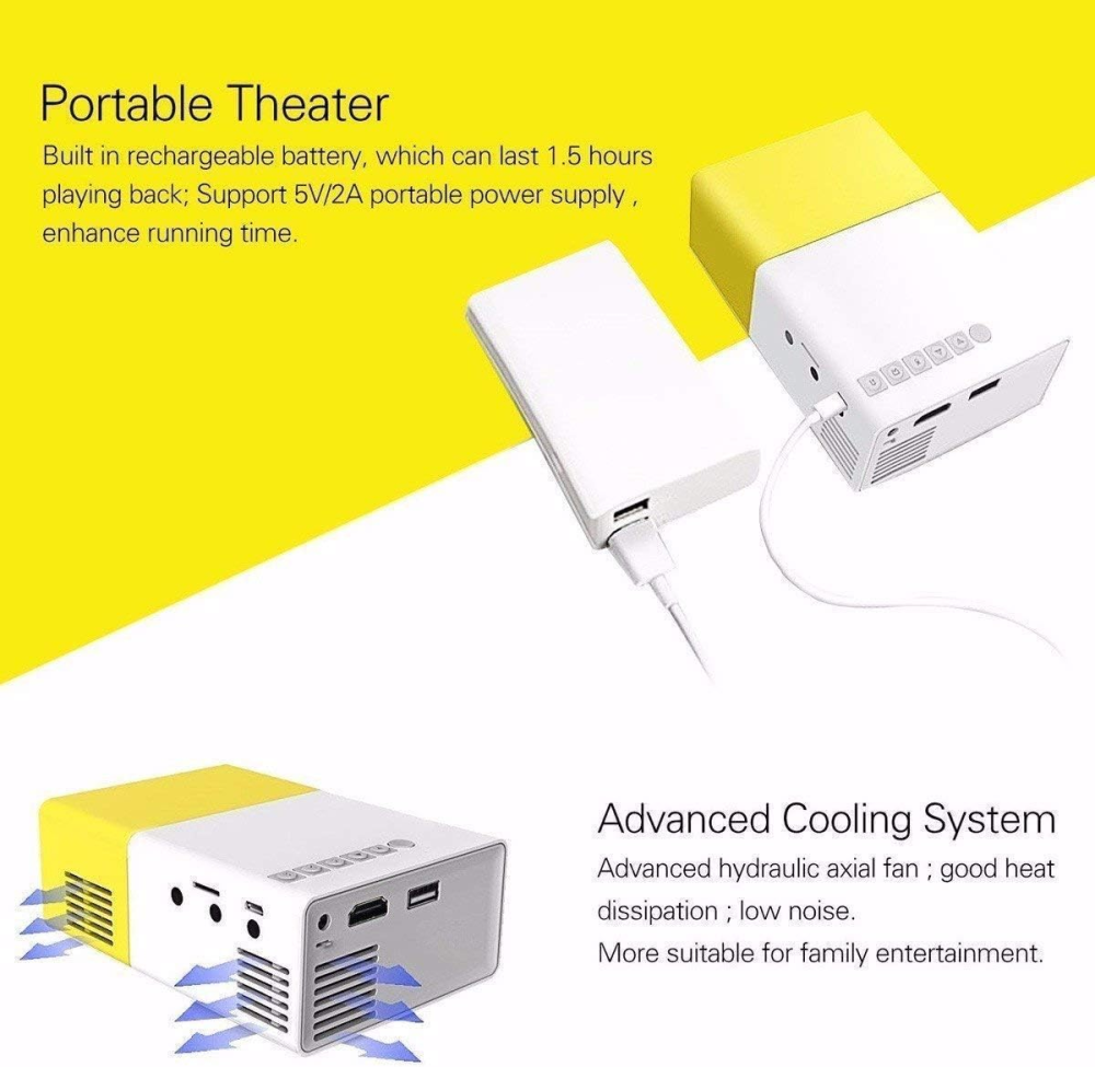 Портативний проектор з динаміком YG300 жовтий Працює від PowerBank Київ - фото 6