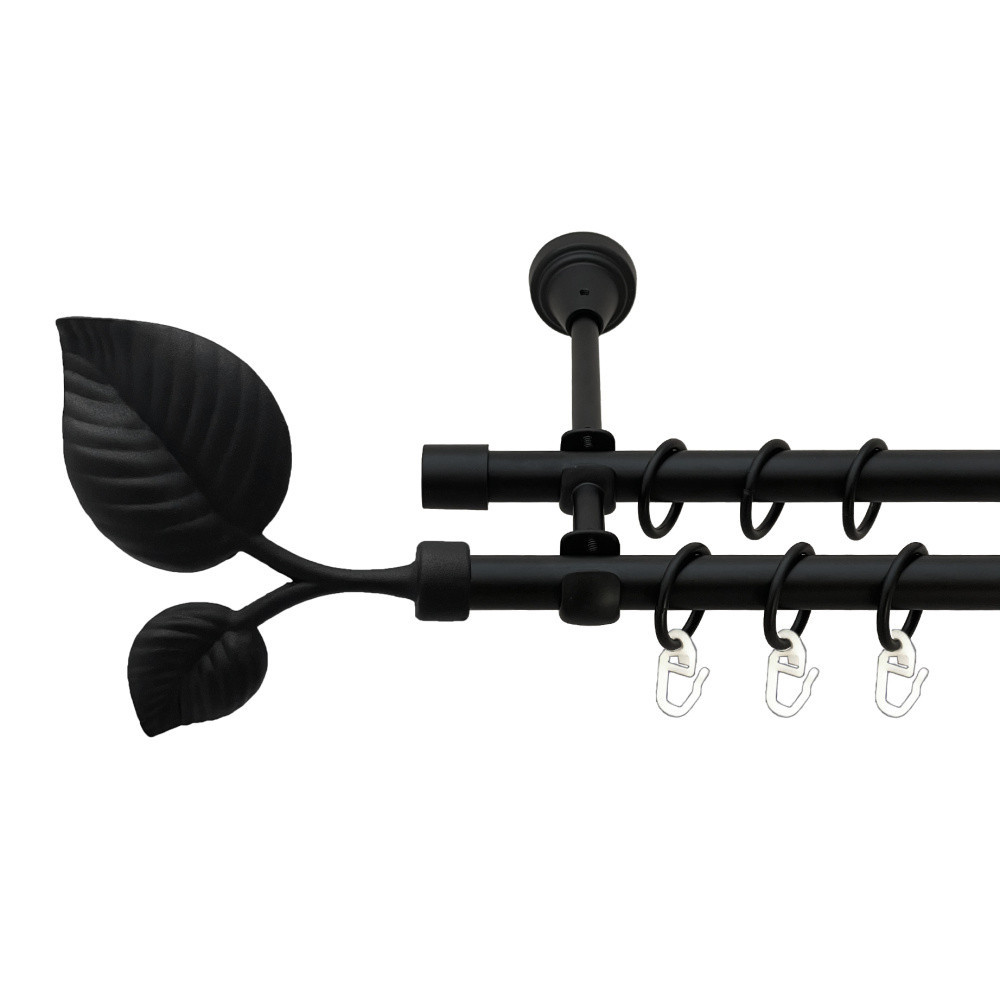 Карниз Orvit Листок Великий металевий дворядний відкритий гладка труба кільце металеве Чорний Оксамит 16\16 мм 160 см Львів - фото 1