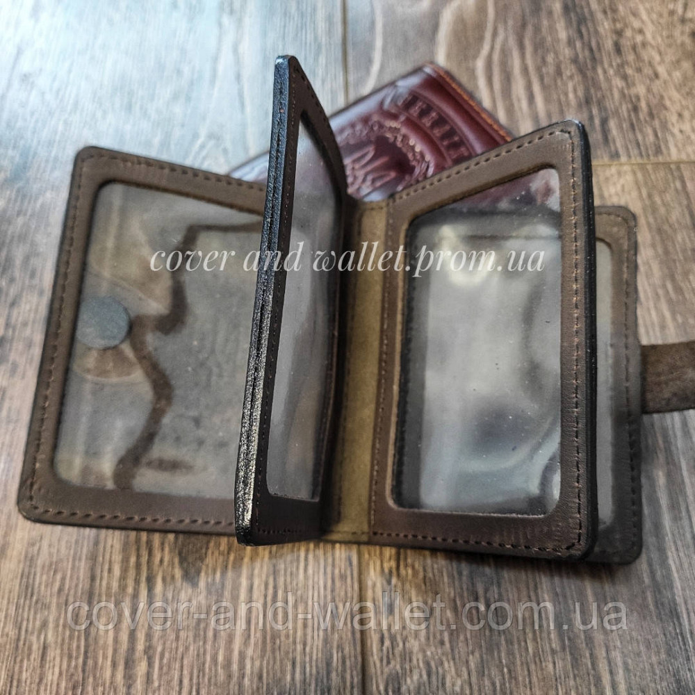 Шкіряна обкладинка для автомобільних документів та id картки з гербом України Київ - фото 4