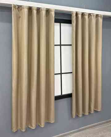 Комплект коротких штор VR-Textil Лен-блэкаут Лен Мешковина № 292ш Бежевый 130х170см 2 шт (35-0275) Киев