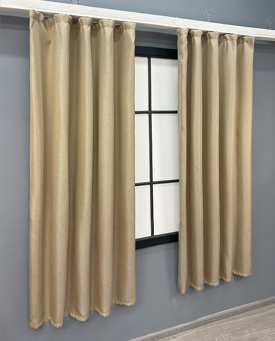 Комплект коротких штор VR-Textil Лен-блэкаут Лен Мешковина № 292ш Бежевый 130х170см 2 шт (35-0275) Киев - изображение 3