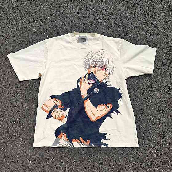 Футболка чоловіча з принтом аніме Токійський гуль Кен Канекі Маск оверсайз (S/M/L) Черний Дніпро