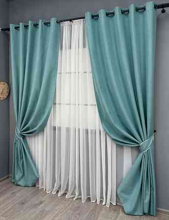 Комплект штор на люверсах VR-Textil Блэкаут двусторонний ASHEN NIGHT № 1846ш Лазурный 150х270 см 2 шт (37-0287) Киев