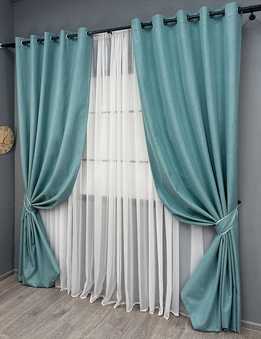 Комплект штор на люверсах VR-Textil Блэкаут двусторонний ASHEN NIGHT № 1846ш Лазурный 150х270 см 2 шт (37-0287) Киев - изображение 3