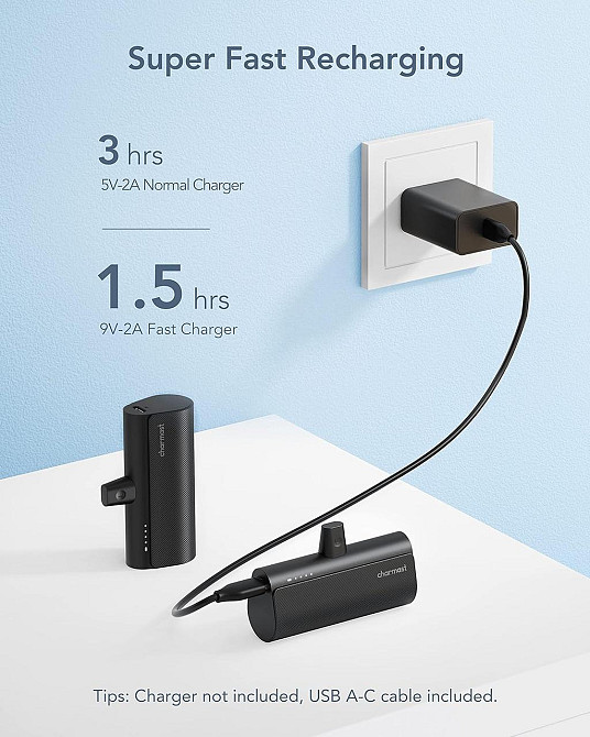 Портативный Power Bank Charmast 5000 мА·ч для iPhone, Lightning, быстрая зарядка PD 20 Вт, черный Киев - изображение 5