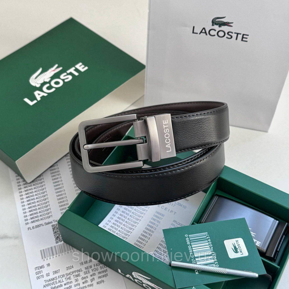 УЦЕНКА!!! Мужской кожаный ремень с двумя пряжками, подарочная упаковка Lacoste (988) Киев - изображение 5