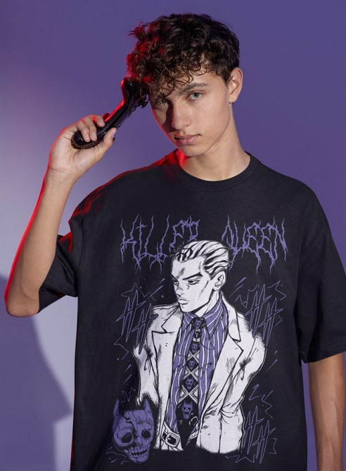 Футболка для хлопчика з аніме принтом Джосуке Кіра Джоджо С оверсайз (зріст від 165 до 180) Чорний AnimeJ0952m Дніпро - фото 2