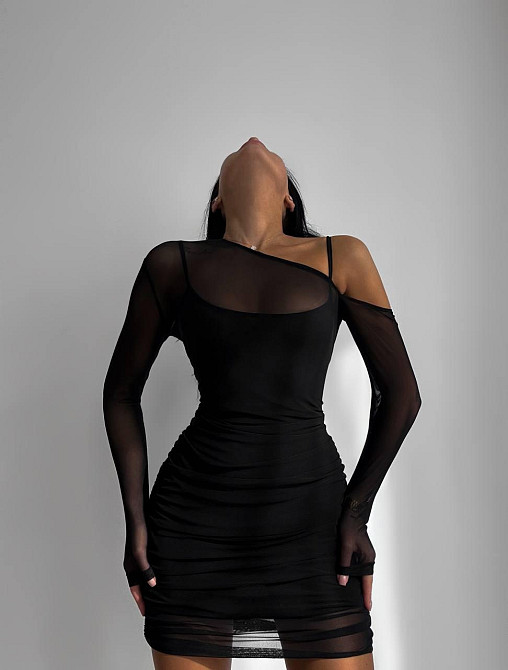 Женское привлекательное двойное платье мини трикотаж + сетка стрейч Одесса - изображение 3