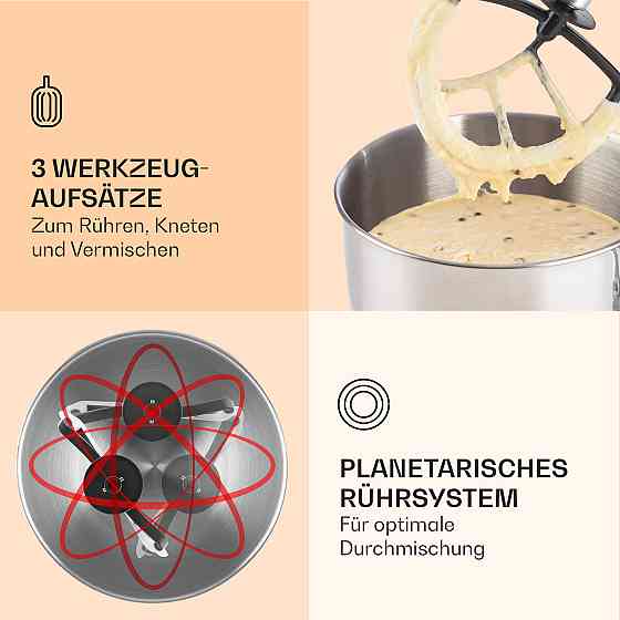 Кухонний комбайн Lucia 3-в-1 2000 Вт/2,7 к.с., 5 л, неіржавка сталь, не містить BPA, сірий (Німеччина, Рівне