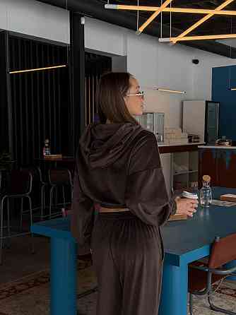 Женский повседневный велюровый костюм двойка: кофта и штаны плотный турецкий велюр Шоколадный, 48/52 Одесса