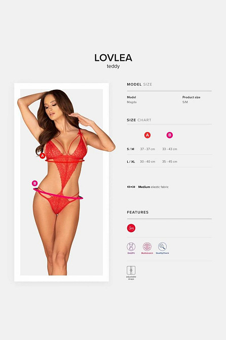 Жіноче мереживне боді Obsessive Lovlea Teddy  L-XL червоне Славута - фото 10