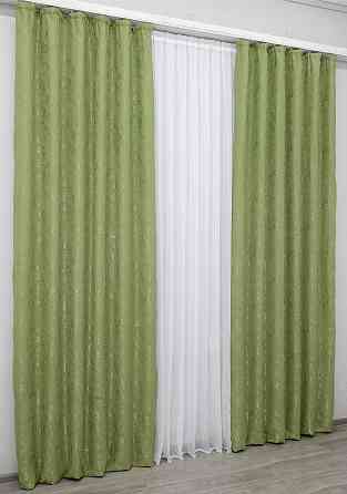 Комплект готових штор VR-Textil Льон мармур Pavliani № 1175ш Оливковий 100х270 см 2 шт (31-705) Київ