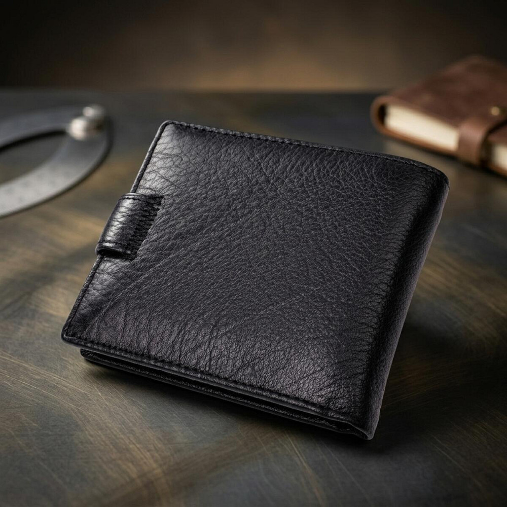 Мужской горизонтальный бумажник среднего размера из натуральной кожи ST Leather 22484 Черный Киев - изображение 14