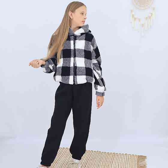 Дитяча тепла куртка тедді на змійці в чорно білу клітинку Кам'янець-Подільський